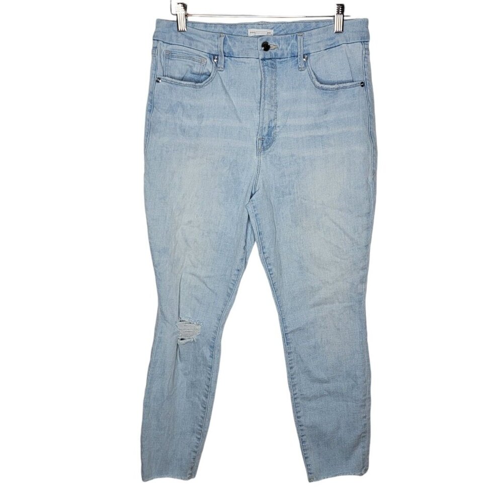 Good American 12 / 31 Good Waist‎ Raw Edge Crop Skinny Jeans Light Blue Jeans
